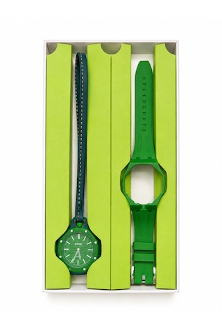 Duostyle 2'si 1 Arada Analog Kol Saati Ve Çanta Saati Silikon Kordonlu Unisex Yeşil