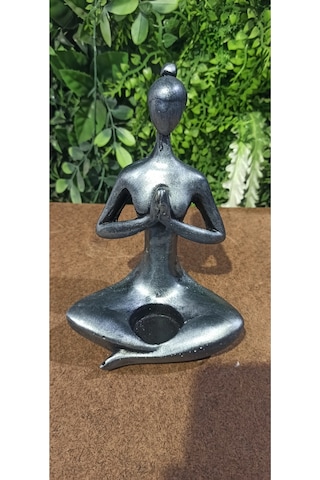 Yogacı Kadın Mumluk Biblo Gri