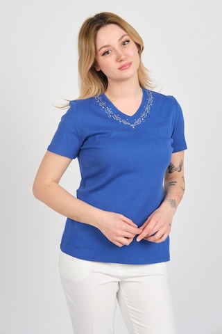 Ella Camelia Kadın Yakası Taş Ve Süs İşlemeli Kısa Kollu Pamuklu Bluz 24e002 Gece Mavisi Gece Mavisi
