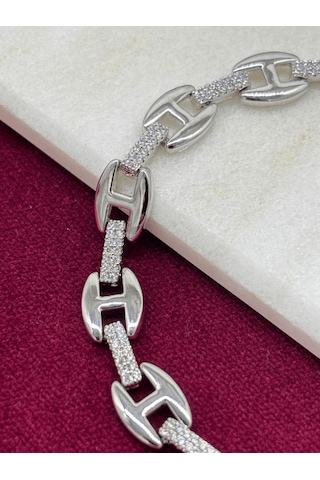 Taşlı Ve Parlak Birbirine Geçme Model Silver Bileklik Silver