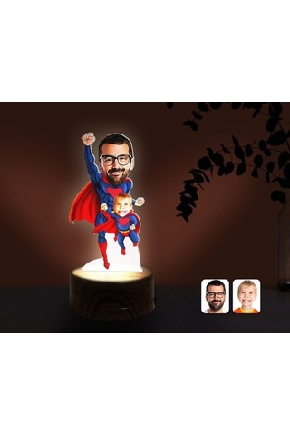 Kişiye Özel Süper Baba Ve Çocuk Karikatürlü Dekoratif 3D Biblo Le