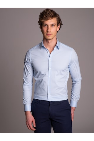 Dufy Açık Mavi Erkek Ekstra Slim Fit Klasik Yaka Uzun Kol Gömlek - 36222 Mavi