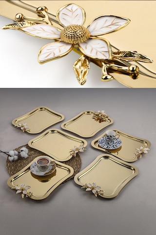 İtalyan Model Papatyalı Kahve-Çay Sunum Ve Servis Tepsisi