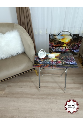 Evko Mobilya Çanta Zigon Sehpa 4'lü Sehpa, Zigon Sehpa, Servis Sehpası, Camlı Sehpa, Katlanır Sehpa