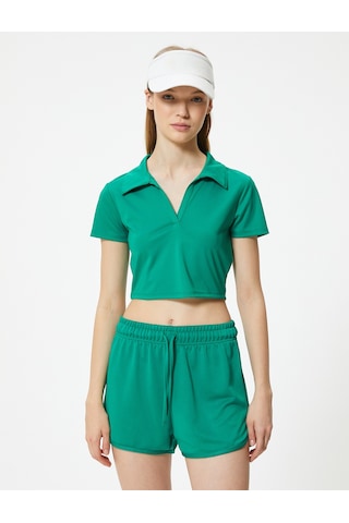 Koton Spor Tişört Polo Yaka Slim Fit Kısa Kollu Yeşil 4sak10311nk Koyu Yeşil