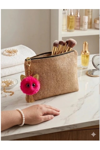 Premium Kadın Hasır Jüt Astarlı Clutch Makyaj Çantası