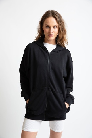 Fermuarlı Organik Pamuklu Sweatshirt Siyah