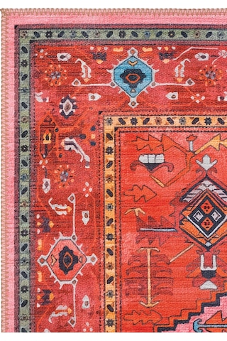 Cool Halı Beylerbeyi By 831 Kırmızı Pembe Etnik Desenli Otantik Salon Halısı Yıkanabilir Şönil Halı