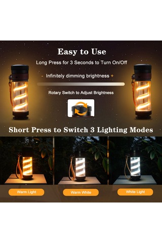 Padalink 4 Aydınlatma Modlu Usb Şarjlı Taşınabilir Su Geçirmez Kamp Feneri Ve Çadır Aydınlatma Lambası Siyah