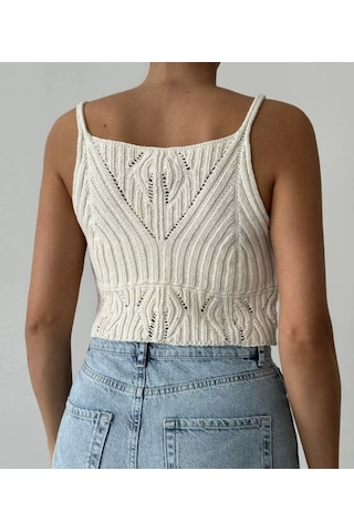 Lavessa Örgü Detaylı Askılı Crop - Beyaz-145 Beyaz