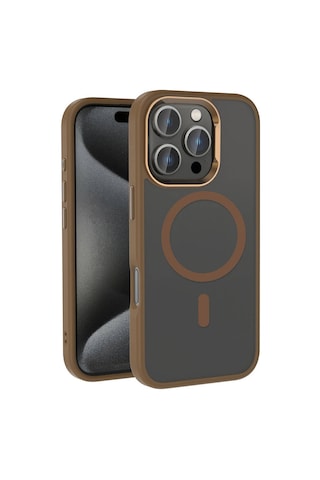 İphone Uyumlu 16 Pro Kılıf Magsafe Şarj Özellikli Parlak Kamera Çerçeveli Zore Kost Kapak-rose Brown