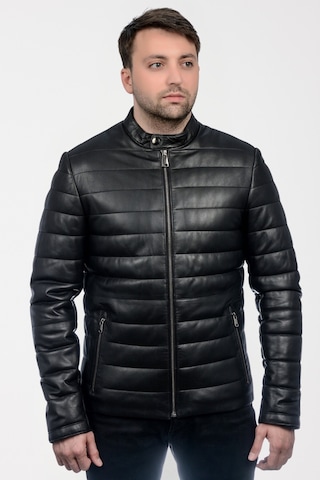 Derije Kroos Hakiki Deri Erkek Siyah Şişme Ceket-Mont