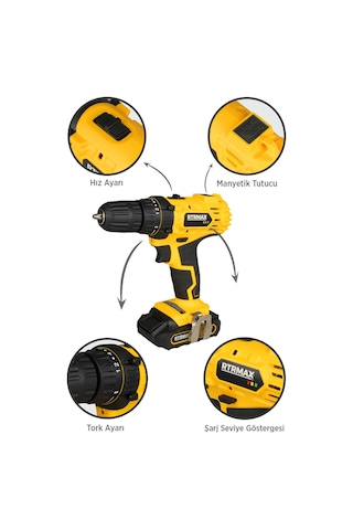 RTRMAX RTM350 Şarjlı Matkap Çift Akülü 30 Nm Li-ion 2x1.5 Ah - Akü Dahil