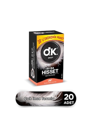 Okey Ultra Hisset 20'li Prezervatif + Okey Çilek Kayganlaştırıcı Jel 100 ML Set