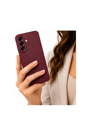 Samsung Galaxy A27 Uyumlu Deri Dokulu Yumuşak Silikon Telefon Kılıfı Kapak Bordo