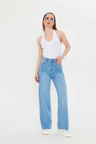 Kutaf Buz Mavi Beş Cepli Palazzo Denim Pantolon Bebe Mavisi