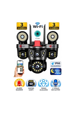 Esvision Es-9003 3 Lensli 9mp Akıllı Wifi Ptz Kamera Gece Görüşlü Güvenlik Kamerası