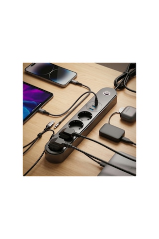 Termal Akımm Korumalı 4 Prizli Usb Girişli Uzatma Kabloosu Le