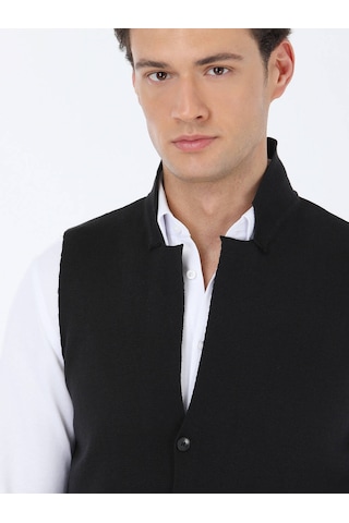 Siyah Düz Örgü Triko Yelek Siyah