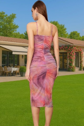 Ersefa Zarif Kare Yaka Kolsuz Bodycon Abiye Elbise Polyester Midi Boy Pr Çok renkli