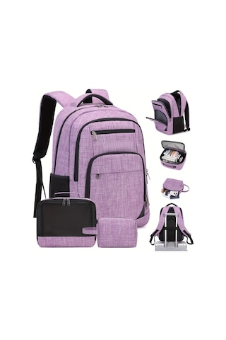 Cordial Mor Erkek Kadın Omuz Çantası Gençler İçin 39 62 Cm Dizüstü Bilgisayar Sırt Çantası İş Üniversite Seyahat Günlük 3 Parça Set Mor