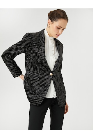 Koton Melis Ağazat X Koton - Pırıltılı Kadife Blazer Ceket Siyah 3wak10301ek 3WAK10301EK999 Siyah
