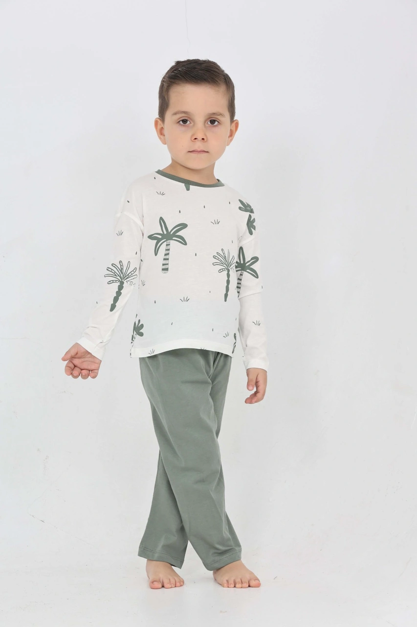 Toontoy Kids Toontoy Erkek Çocuk Palmiye Baskılı Pijama Takım Koyu Yeşil