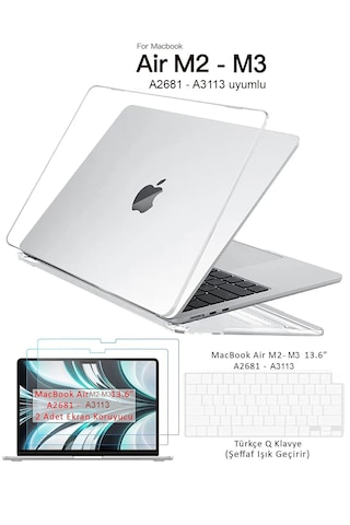 MacbBok Air Uyumlu M2 M3 13.6" A2681 A3113 Set Kılıf Kapak Klavye Ekran