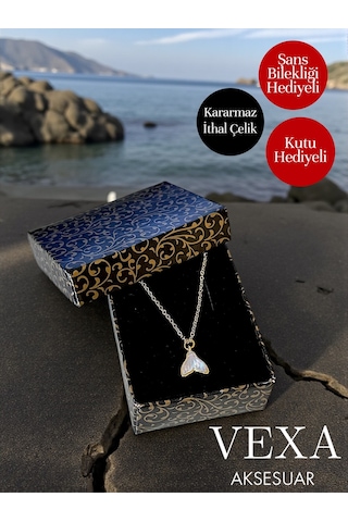 İthal Şans Ve Denge Kolyesi Balina Kuyruğu Kararmaz 316l Çelik Kolye - Özel Kutulu Ve Hediyeli Ürün Altın