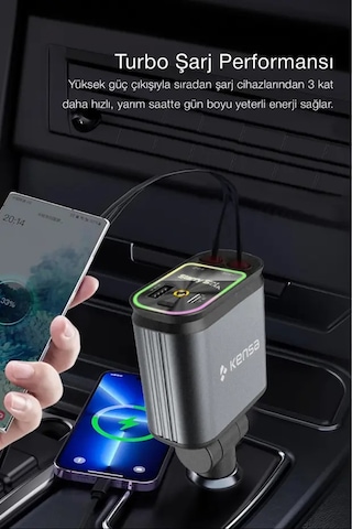 Ü 1 Arada 70w Araç Şarj Cihazı Type-c + Lightning Usb-c & Usb-a Led Atmosfer Işığı 180 70w Car Charger