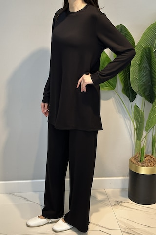 Lale Butik Örme Modal Pantolonlu Takım 19005 Siyah