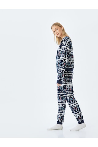Koton Yılbaşı Temalı Baskılı Pijama Takımı Lacivert Desenli 5wlk40295mk Lacivert Desenli Lacivert
