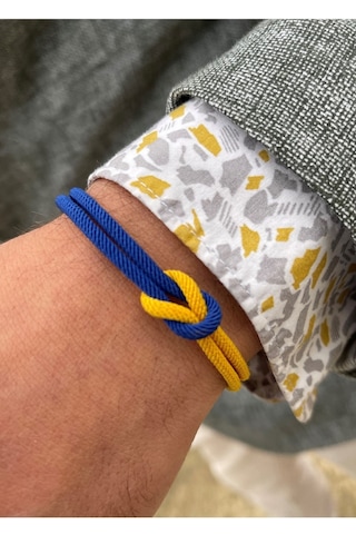 Kazzaze Gümüş Kazaziye Taraftar Bilekliği Sarı Lacivert Fener Bahçe Spor Renkleri 17 CM