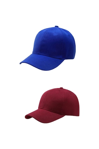 Unisex Ayarlanabilir Spor Bordo-mavi Basic Kep Şapka 2'li Set Bordo - Mavi
