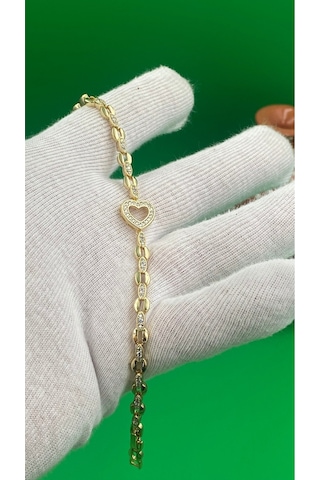 Xuping 14 Ayar Altın Kaplama Kalpli Model Zirkon Taşlı Bileklik Gold