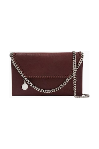 Stella Mccartney Mini Falabella Matte Shaggy Deer, Koyu Kırmızı Vegan Deri, Lüks Crossbody Çanta Omuz Çantası
