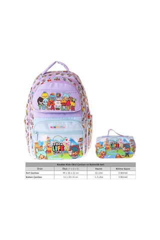 Kaukko Kids Toca Life Lila - Turkuaz Kız Çocuk İlkokul Sırt Çantası Ve Kalem Çantası Seti - Setkk-l5338c Çok Renkli
