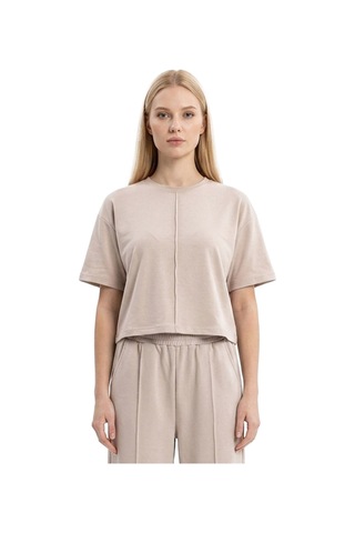Cottonhıll Premium - Sway Collection Vizon Modal Bisiklet Yaka Nervür Dikiş Detaylı Tişört