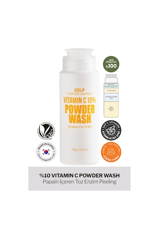 Derma Factory %10 C Vitamini İçeren Toz Enzim Peeling Derma Factory Vitamin C Powder Wash Yüz Peelingi 50gr