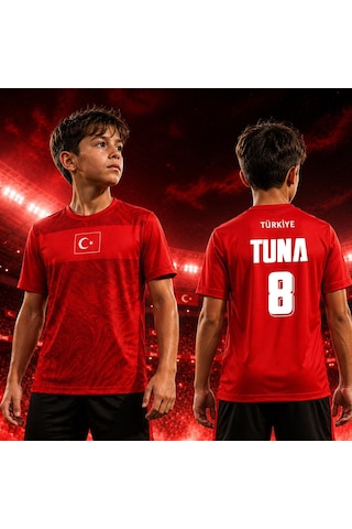 Bk Gift Kişiye Özel İsimli Ve Numaralı Baba&oğul Set Türkiye Milli Takım Forması - Tek Yürek Milli Takım Ruhu Kırmızı