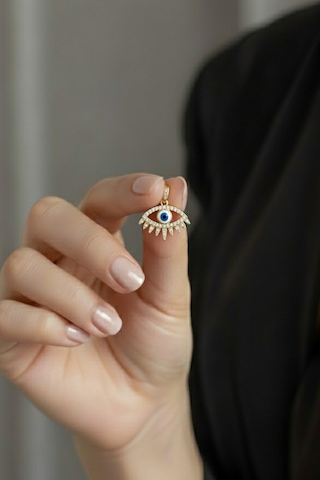 Göz Model Taşlı Kolye Ucu Gold 14k Renk, Zirkon, Alerji Karşıtı Çok renkli