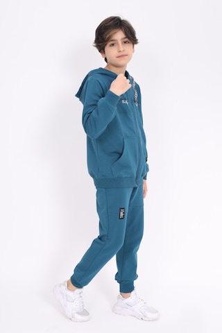 Toontoy Kids Toontoy Erkek Çocuk Pamuklu 2li Eşofman Takım Kapüşonlu Fermuarlı Hırka - Jogger Eşofman Altı 22919 Petrol Mavi