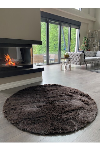 Tavşan Kahverengi Yumuşak Dokulu Peluş Halı Yuvarlak