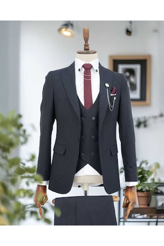 Beystil Sivri Yaka Lacivert Takım Elbise Bezayak- Slim Fit Mavi
