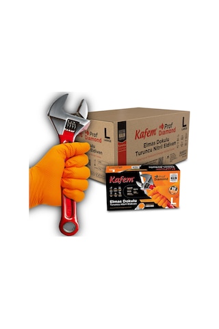 Kafem Prof Dia Ekstra Kalın Turuncu Nitril Eldiven Elmas Dokulu L 50 Adet X 20 Paket - Koli