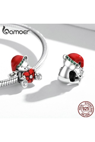 Bamoer 925 Ayar Gümüş Noel Ayı Aşk Kolye Kadınlar İçin Fit Bilezik Ve Bileklik Noel Hediyesi Gümüş
