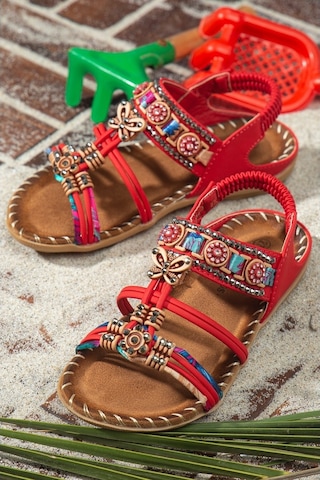 Khayt Cindy Anatomik Fashion Taşlı Çocuk Sandalet Kırmızı