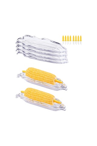 Lemestar 16 Adet Çelik Mısır Tutucu Ve 5 Adet Plastik Mısır Tabağı Seti - Barbekü Ve Servis İçin Pratik Mısır Desteği Şeffaf Ve Sarı