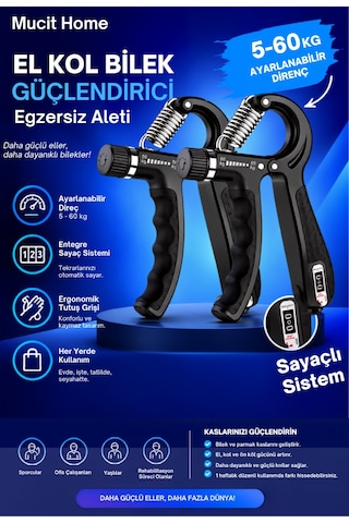 Mucit Home Siyah El Kol Bilek Güçlendirici Egzersiz Aleti 5-60 Kg Karpal Direc El Yayı Cihazı Direnç Yayı Siyah