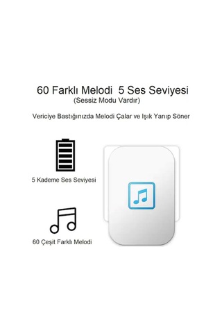 Su Geçirmez Beyaz Kablosuz Pil Gerektirmeyen Kapı Zili